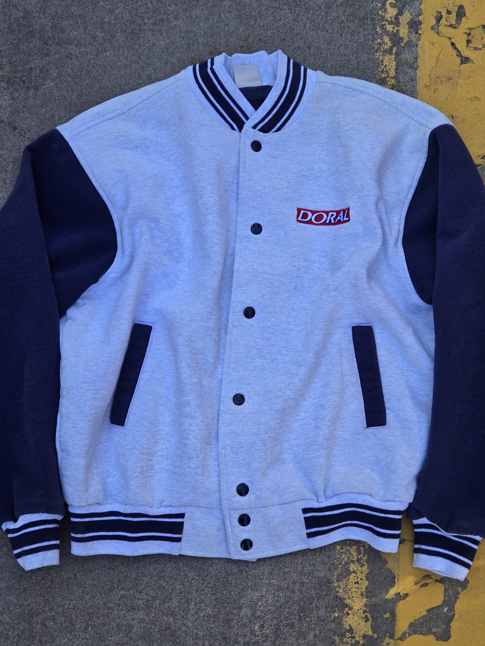Vintage Doral Light Gray & Navy Bomber Varsity Jacket Adult XL